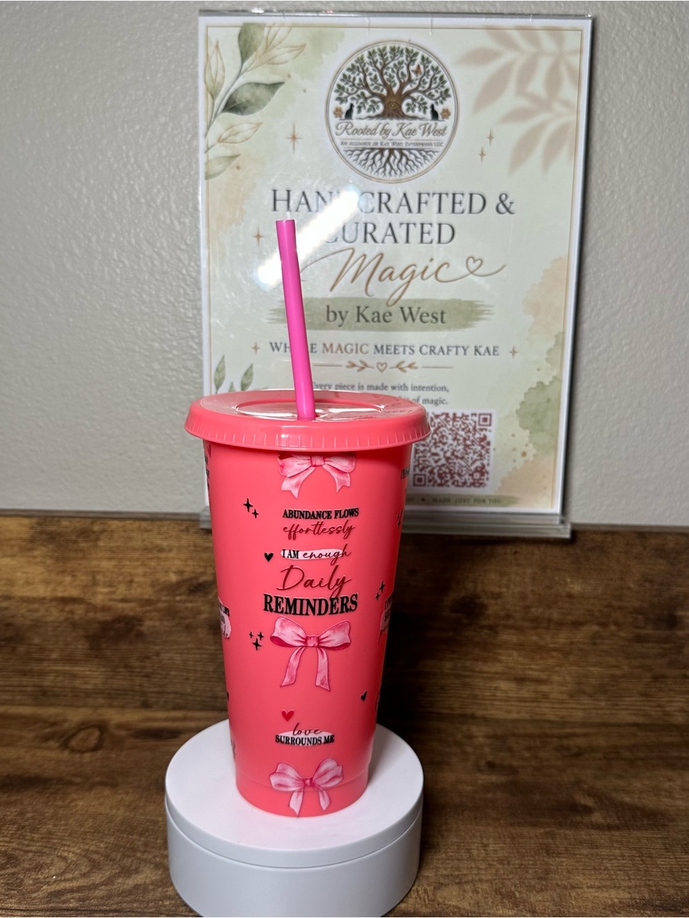 24oz Hot Pink Daily Reminders Cold Cup | Pink Bow Gift Tumbler